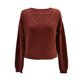 thumbnail image 3 of Gibobby Sueter Dama Suéter con cuello en V para mujer, camiseta recortada de punto, de manga larga, suéteres cortos, Top cálido y Sexy (Marrón, S), 3 of 5