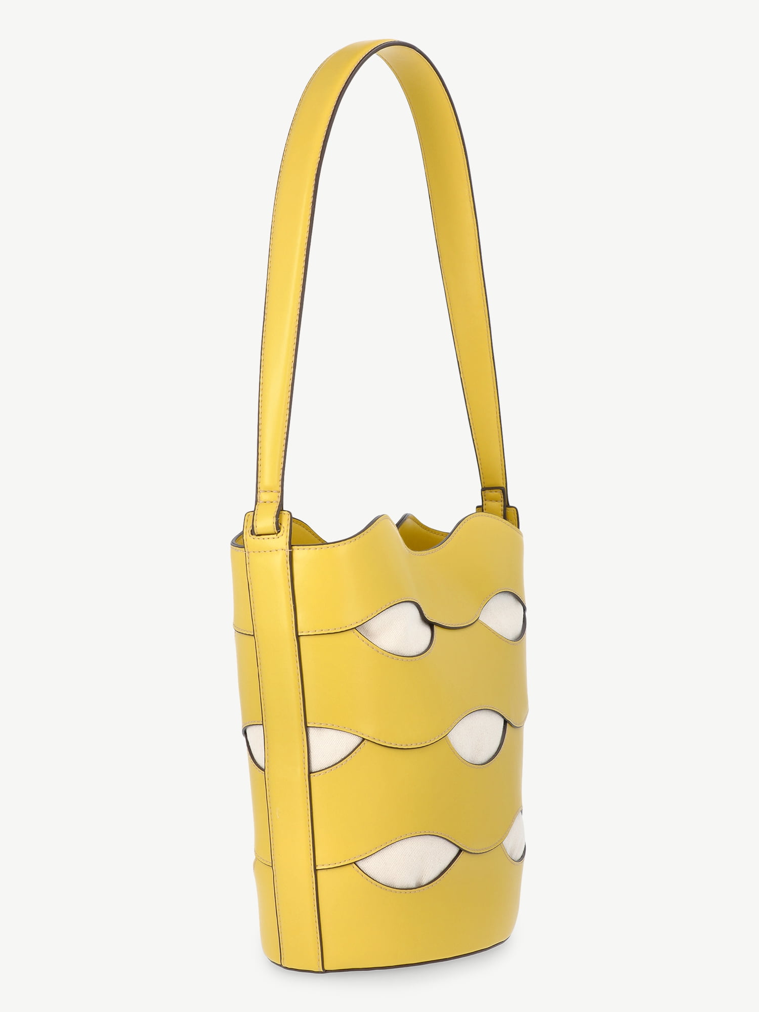Free Assembly Women's Maria Cut Out Bucket Bag, Musard/Cream