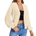 thumbnail image 2 of Women'S Color Block Open Front Long Sleeve Ribbed Knit Cropped Cardigan Sweaters Light Yellow XL, 2 of 5