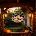 thumbnail image 3 of 2026 Halloween Party Supplies Halloween Witch Welcome Sign Wall Hanging Decor Vintage Flying Witch On Wooden Door Hanger With Pumpkin Star Halloween Front Door, 3 of 7