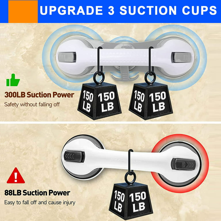 Suction Cup Shower Handle, [3 Suction Cup] Shower Grab Bars for