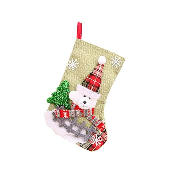 CuiLiyq Christmas Gift Bag for Hanging Tree, Christmas Stocking with Bear Doll Decor, Candy Bag for Indoor Home Holiday Wedding Party Fireplace Decoration and Christmas Gift, 9" x 5.9"