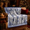 thumbnail image 3 of Chinoiserie Floral Medallion Porcelain Blue Pattern, Cozy Botanical Garden Scene, Warm Flannel Blanket for Sunroom and Reading Nook, Garden Lovers Thanksgiving Gift, Artistic Home Decor, 3 of 9