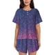 thumbnail image 1 of Balery Violet Glitter Conjunto de Pijama para Mujer con Estampado, Dos Piezas de Manga Corta y Shorts, Ropa de Dormir Suave con Cuello Redondo y Bolsillos-Small, 1 of 6