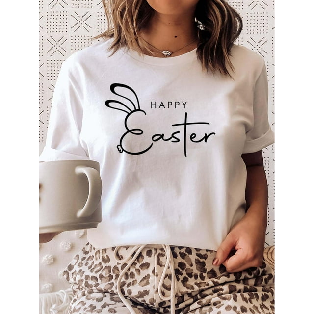 Easter Alphabet Print Casual Round Neck Women's T-shirt Tee For Adult, Men, Women, Teen, Teenager, Adolescent, Youth