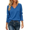 thumbnail image 5 of SBYOJLPB Women V-Neck Tops Long Sleeve Solid Color Fall Winter Knit Sweaters Casual Pullover Top, 5 of 9