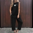 thumbnail image 1 of MKLEKYY Pantalons pour Femmes Ensemble Deux Pièces Décontracté en Lin Couleur Unie / Haut Sans Manches & Pantalon Grand Extensible, 1 of 4