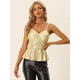 thumbnail image 4 of Top de tirantes de lentejuelas para mujer con tirantes finos, cuello en V, volantes brillantes, peplum top Oro L, 4 of 5