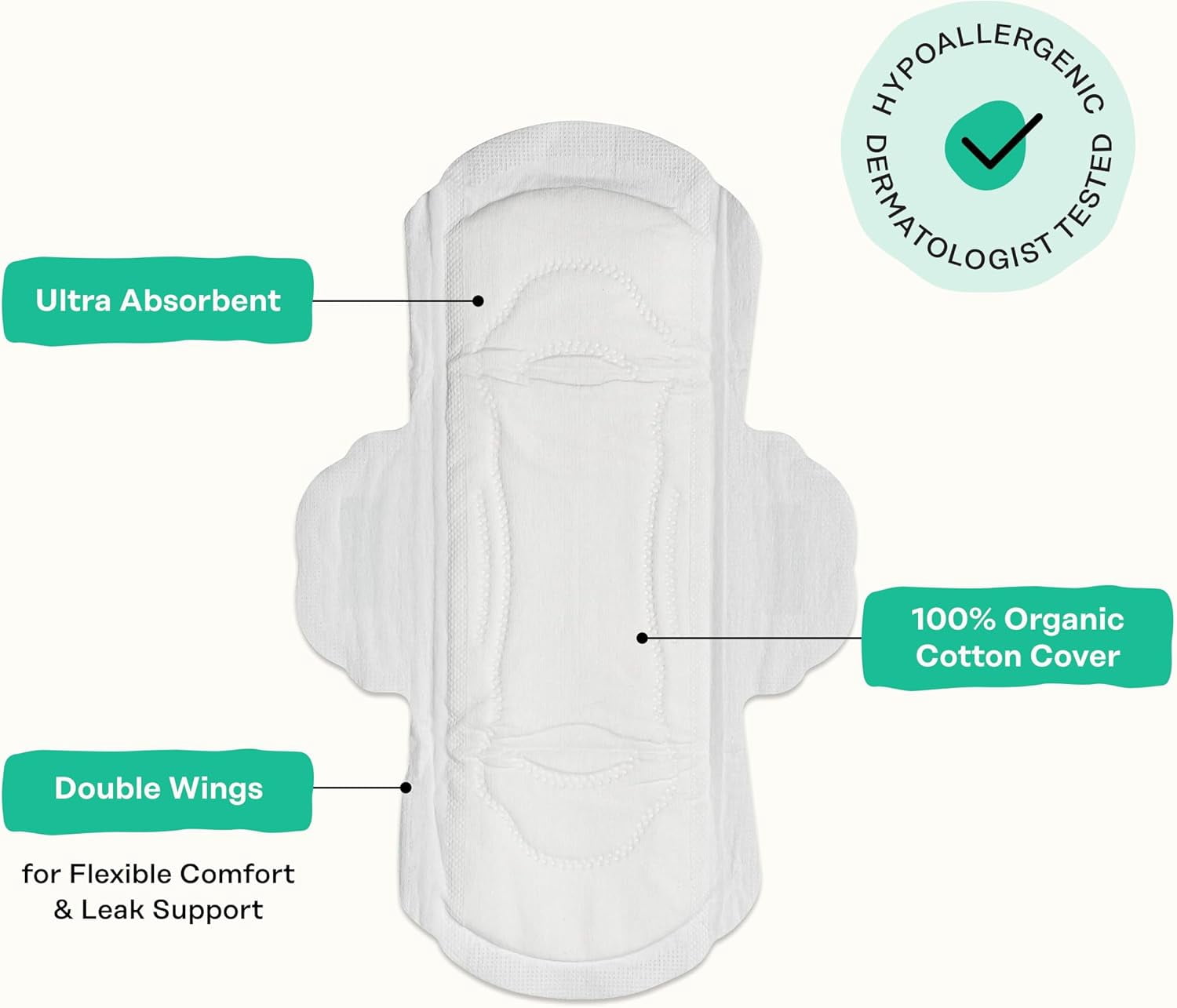 Herbal Sanitary Pads for Women - Regular Flow w/Wings - Infused w/Essential Oils for Cooling Effect & Organic Cotton Cover - Feminine Care - 20 ct
