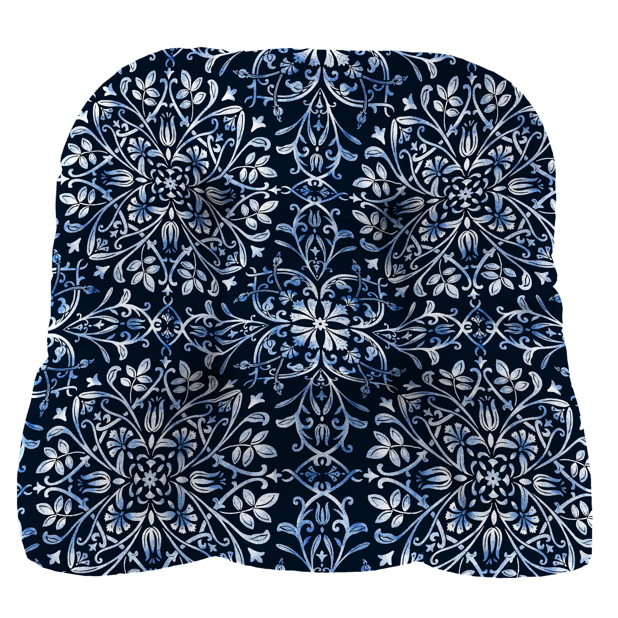 Jordan Manufacturing 3-Piece Dresden Midnight Navy Damask Tufted Outdoor Cushion Set with 1 Wicker Bench Cushion and 2 Wicker Seat Cushions