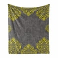 thumbnail image 1 of Grey and Yellow Soft Flannel Fleece Throw Blanket, Traditional Victorian Style Abstract Backdrop Floral Frame Image, Cozy Plush for Indoor and Outdoor Use, 70" x 90", Grey Yellow, by Ambesonne, 1 of 6
