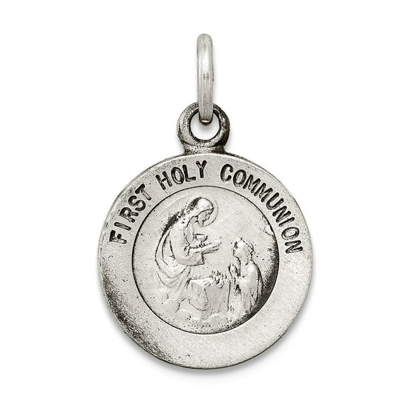 925 Sterling Silver Solid Satin Oxidized Antiqued First Holy Communion Medal Pendant Necklace Pendant for Women