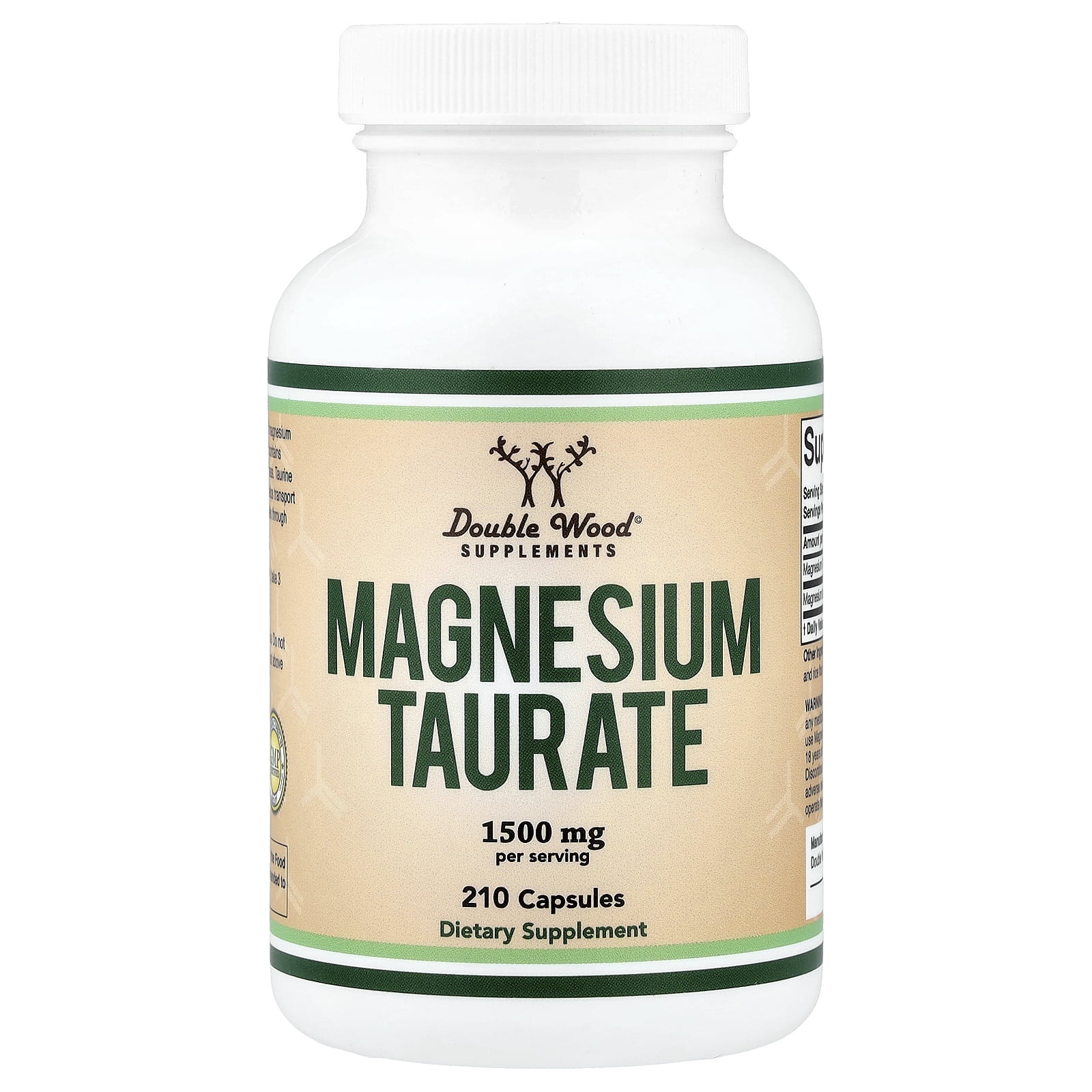 Magnesium Taurate Supplement For Sleep, Calming, and Cardiovascular Support (500mg, 210 Vegan Capsules) Made in USA, by Double Wood Supplements