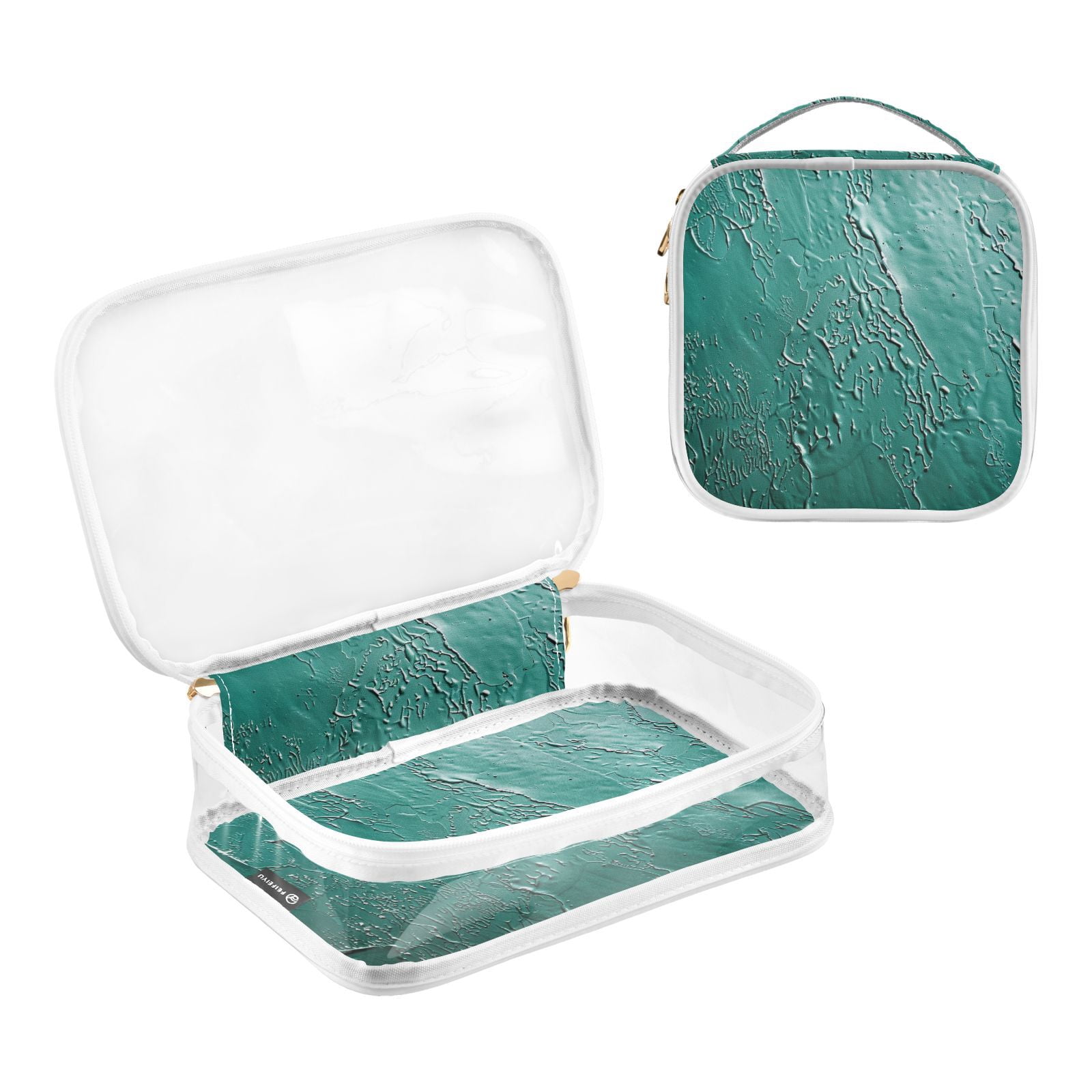 Clear Makeup Bags with Handle Large Opening 2 Pack Set Toiletry Bag Quart Size Bag, for Women Man Traveling Travel Essentials, Toiletries and Other. Green Pattern
