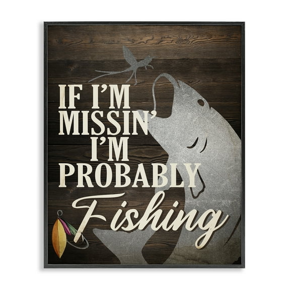 Stupell Industries Rustic Probably Fishing Animals Painting Black Framed Art Print Wall Art, 11 x 14