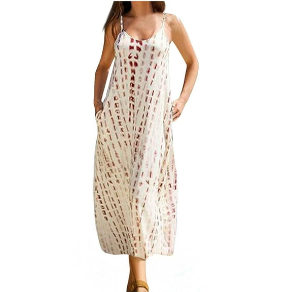 XuJwPNcy Women's Boho Maxi Dresses Spaghetti Strap Scoop Neck Dress Sleeveless Beach Vacation Flowy Sundress