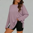 thumbnail image 2 of Horkkom Long Sleeve Shirts for Women Crew Neck Oversized Plain T Shirts Casual Loose Solid Color Basic Tees Slid Side L, 2 of 7