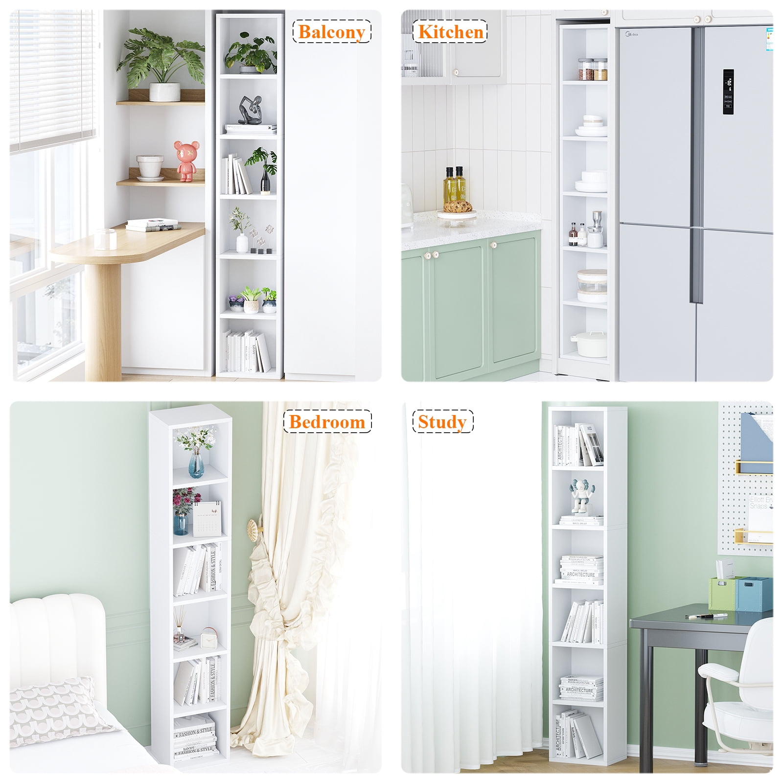 ALISENED 6 Cube Tall Skinny Bookcase, Narrow Organizer Shelf, Wood Corner Bookshelf, Storage Shelves
