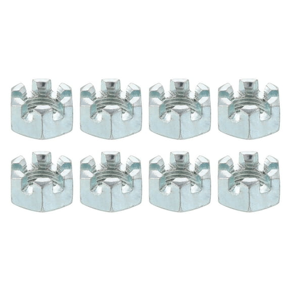 8Pack 1/2"-20UNF Hexagon Slotted Nut, Grade 6.8 Zinc Plated Hex Castle Nuts, Silver