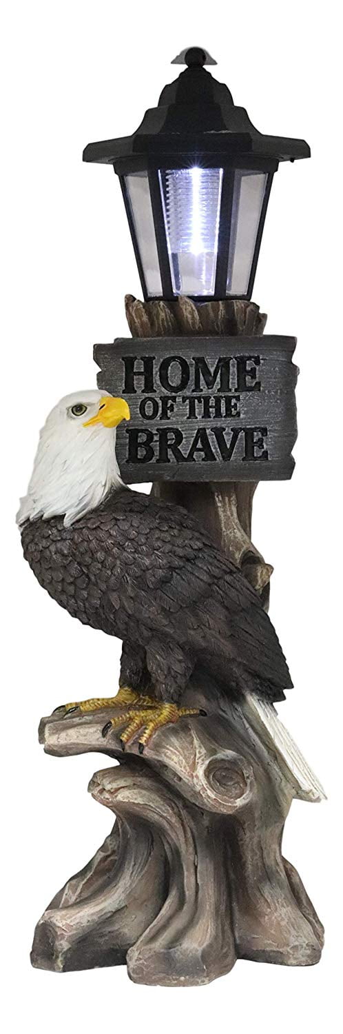 Ebros 'Home of The Brave' Patriotic Eagle Night Light Statue Solar LED Lantern