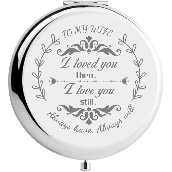 Wife Compact Makeup Mirror Stainless Steel to My Wife from Husband Personalized Mini Pocket Travel Engraved Mirrors Silver for Purse Christmas Birthday Thanksgiving Valentine's Day Gifts Mixed Color