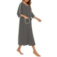 thumbnail image 3 of FIOPHY Womens Zipper Front House Dress Long Robes 3/4 Sleeves Striped Nightgowns Loungewear Bathrobes with Pockets, 3 of 9