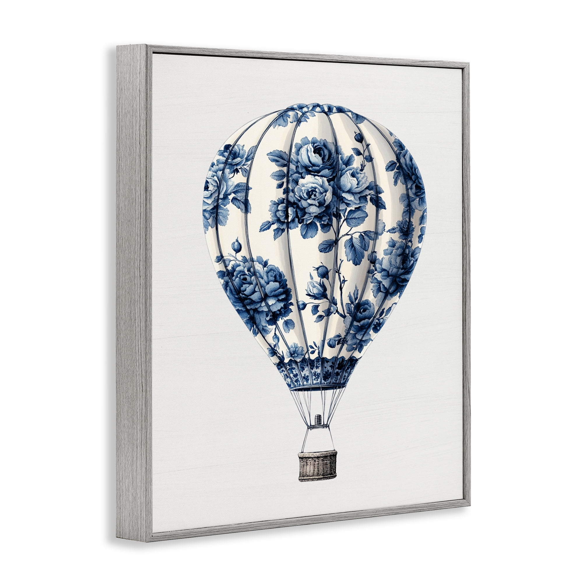Vintage Toile Hot Air Balloon Gray Framed Giclee Art, design by Lettered and Lined