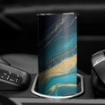 thumbnail image 3 of 20oz Teal Gold Wave Marble Pattern Skinny Tumblers Stainless Steel Tumbler with Lid and Straw,Vacuum Insulated Double Wall Travel Tumbler Cups with Cleaning Brush for Coffee,Tea, 3 of 6