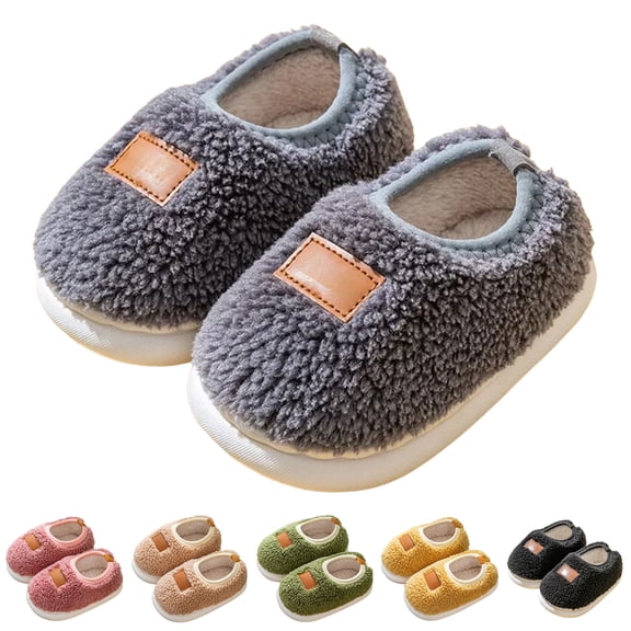 Dakaela 1-11Y Toddler Kids Slippers Boys Girls Memory Foam Indoor House Shoes Non Slip Fuzzy Warm Bedroom Walking Shoes Black