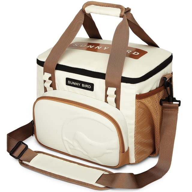 SUNNY BIRD - Bolsa de almuerzo grande con aislamiento de 12 litros, hielera lonchera a prueba de fugas y plegable, para mujeres, adultos y hombres, se adapta a 18 latas (blanco marfil 01)