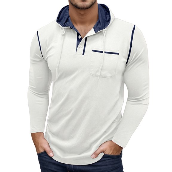 Men's Long Sleeve Hooded T Shirt Casual Comfortable Pullover Top Lightweight Button Down Shirt for Daily Wear Home Outdoor Hiking Spring Summer Fall Mens Summer Lightweight Pullover Tee Shirts