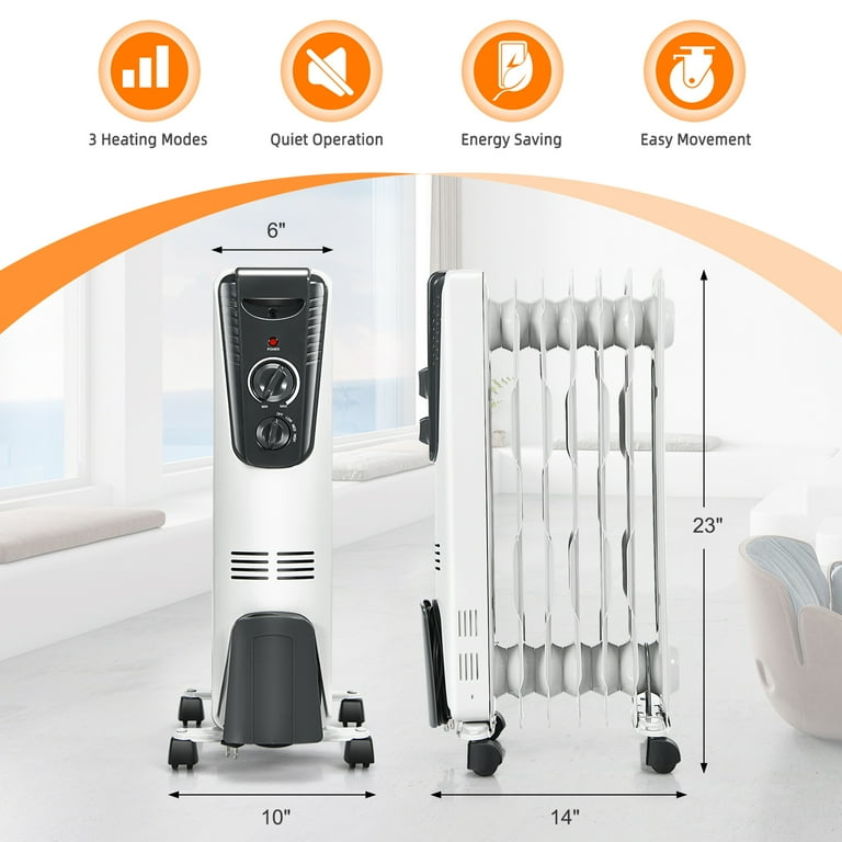 Gymax 1500W Oil Filled Radiator Heater Portable Space Heater w/ 3 Heat  Settings - Walmart.com