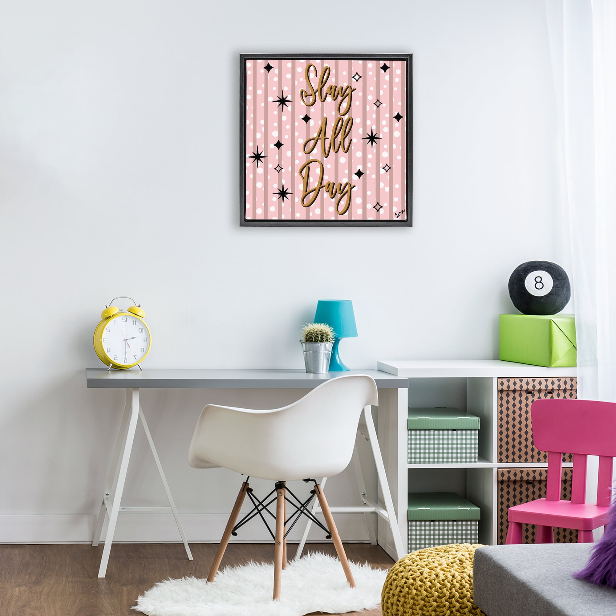 Stupell Industries Slay All Day with Sparkle Pattern Black Framed Floater Canvas Wall Art, design by Tara Boone