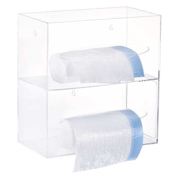 Soporte para rollo de bolsas de basura, caja dispensadora de bolsas de basura de acrílico montada en la pared