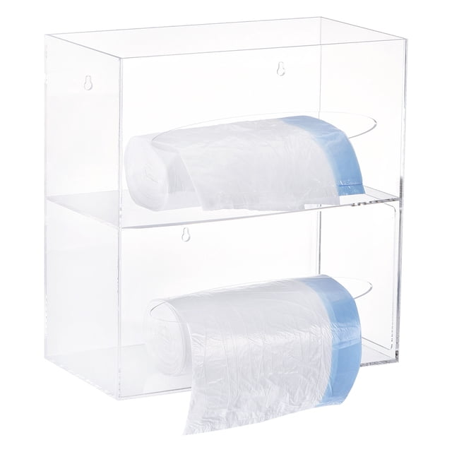 Soporte para rollo de bolsas de basura, caja dispensadora de bolsas de basura de acrílico montada en la pared