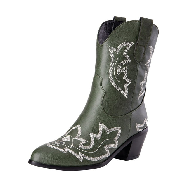 Leozcaa Women's Cowboy Boots Knee High Side Zipper Western Embroidered Pull On Tall Boot Fall Winter