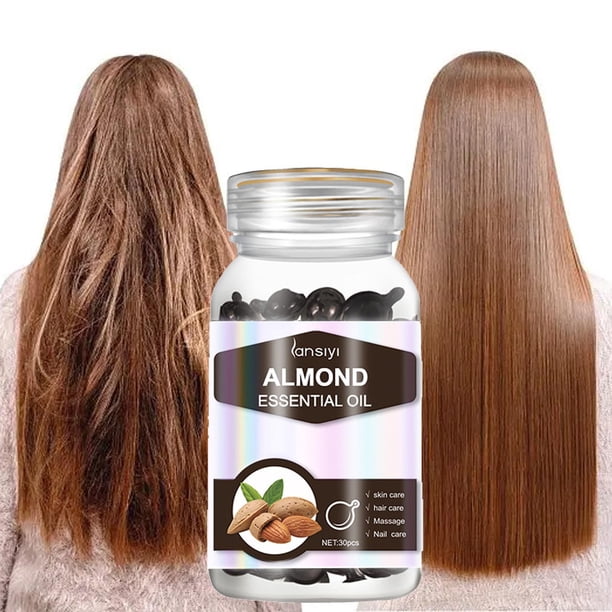 Aceite capilar con aceites esenciales, 30 cápsulas. Aceite capilar con queratina para puntas abiertas. Acondicionador hidratante reparador para cabello seco o dañado de todo tipo. 30 ml por cápsula.