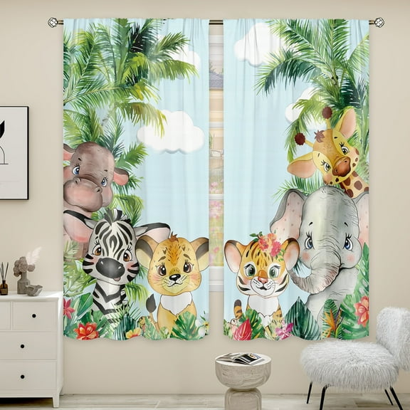 WNOOHIY Cartoon Animal Safari Zoo Theme Print Curtains for Bedroom, Living Room,Home Decor, 2 Panels