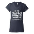 thumbnail image 2 of Wild Bobby Be The Warrior God Called You To Be Inspirational/Christian Women Standard V-Neck Tee, Navy, Small, 2 of 5