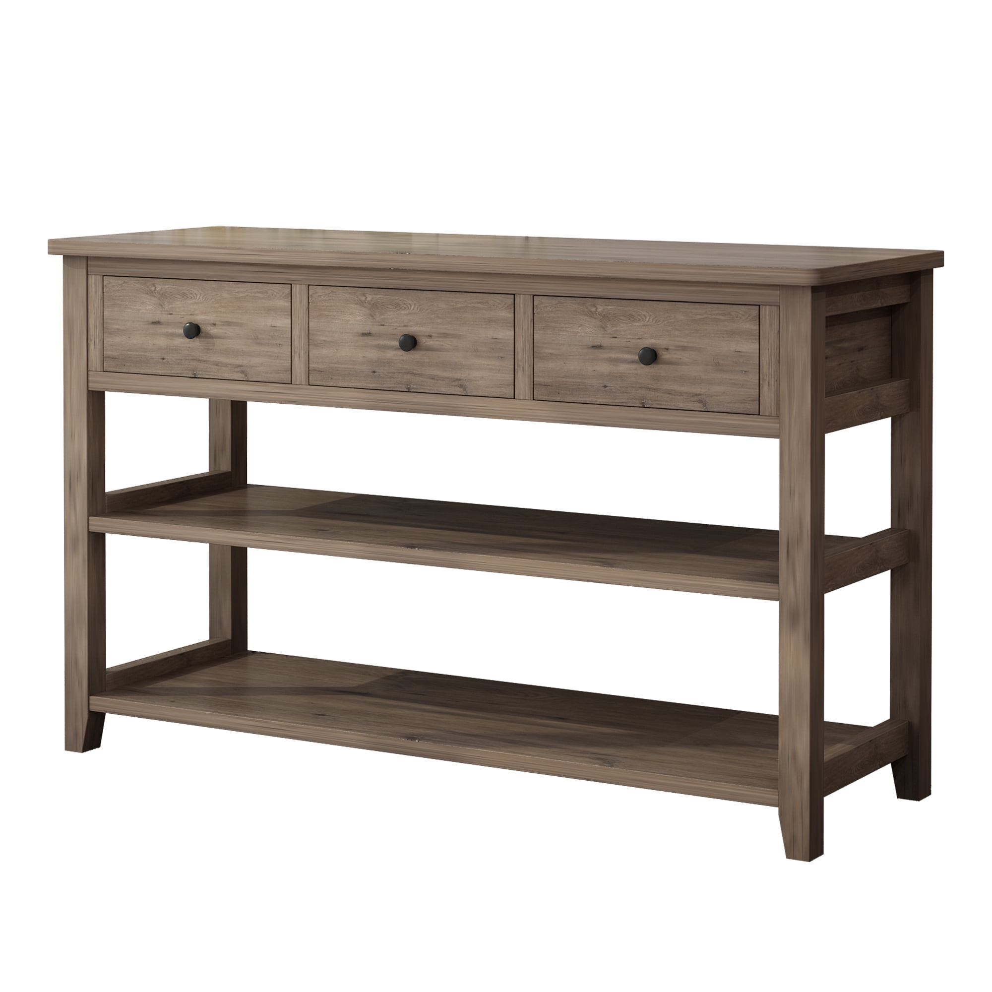 47" Console Table with 3 Drawers and 2 Open Shelves, Modern Sofa Table with Wood Frame and Legs, Entryway Table for Living Room Kitchen, Wash Gray