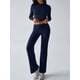 thumbnail image 5 of Conjuntos de 2 Piezas para Mujer, Larga, Cuello Redondo, Pantalones Acampanados de Cintura Alta, Conjuntos de Chándal, Ropa de Calle. Azul Marino XL, 5 of 9