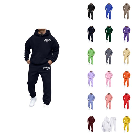 Men's and Women's Autumn Winter Fashion Casual Letter Printed Long Sleeve Hoodie Set, Sporty Knit Sweatshirt Combo for Fall Outfits