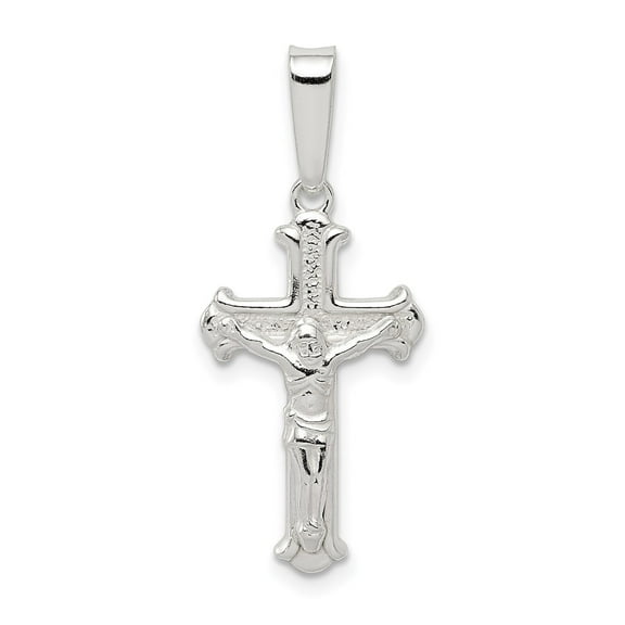 Sterling Silver Crucifix Cross Pendant Necklace for Men and Women with Jesus Figure Gothic Flared Edge Classic Catholic Religious Jewelry Faith Symbol Devotional Charm
