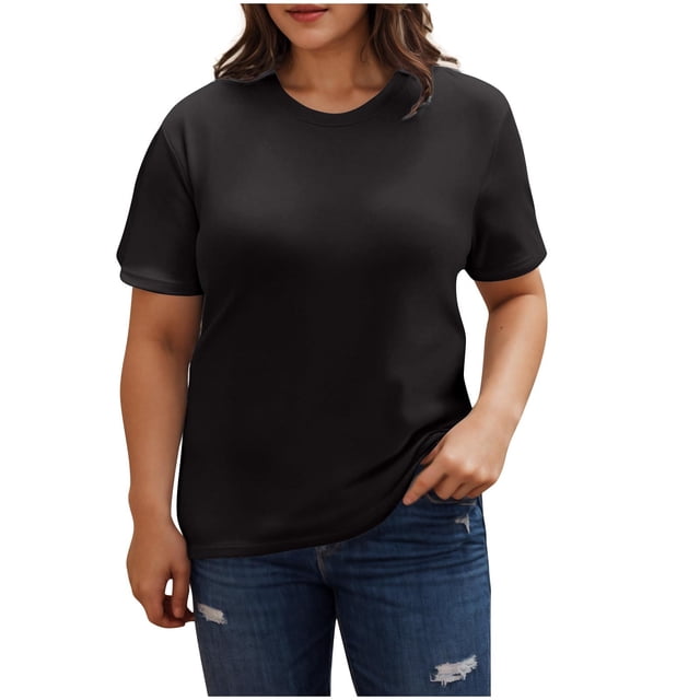 Tops de Color Sólido para las Mujeres, Manga Corta Cuello Redondo Suéter Blusa de Moda para el Hogar Y el Uso Diario