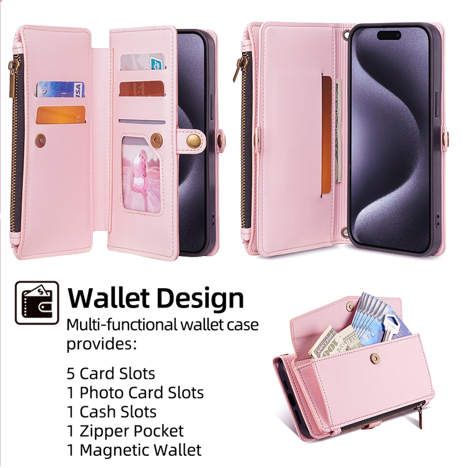 ShieldPlus for Motorola Moto G Stylus 5G Case 2024, Magnetic Flip RFID Blocking PU Leather for Moto G Stylus 5G (2024) Wallet Case for Women Men with Credit Card Holder Zipper Pocket,Pink