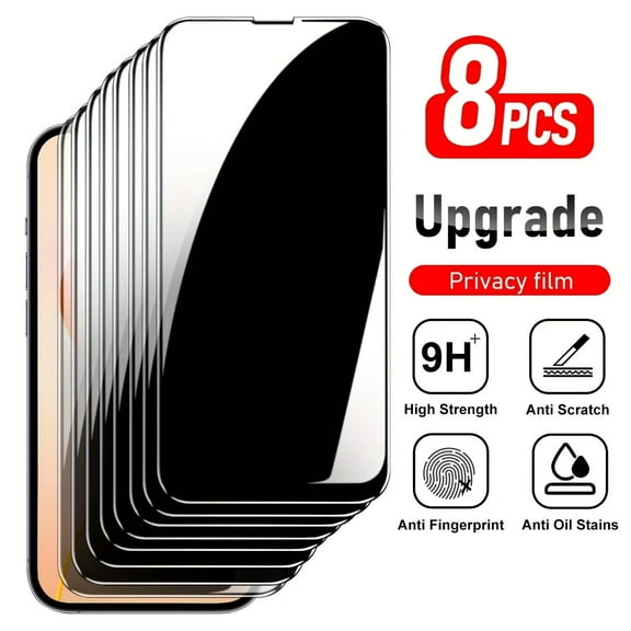 Privacy Screen Protector for iPhone  15/15PRO/16 6.1-Inch, Anti Spy  Anti Fingerprint Tempered Glass Film, 8 Pack