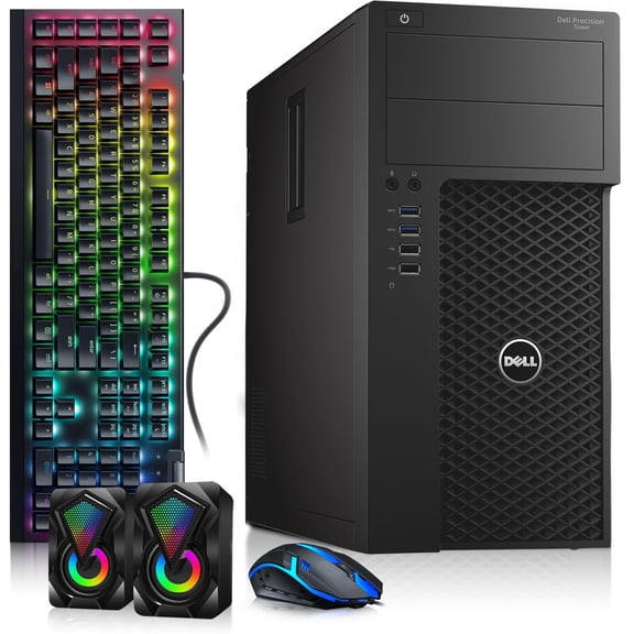 Restored Dell Precision 3620 Tower Desktop Computer – Intel Core i7 6th Gen – 16GB RAM – 512GB SSD – NVIDIA GeForce GT 1030 – RGB Keyboard & Mouse – RGB Speakers – Wi-Fi – Windows 11 Pro – Gaming PC