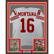 Framed Facsimile Autographed Joe Montana 35x39 San Francisco White Reprint Laser Auto Football Jersey