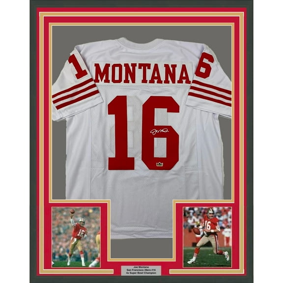 Framed Facsimile Autographed Joe Montana 35x39 San Francisco White Reprint Laser Auto Football Jersey