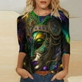 thumbnail image 2 of DDAPJ pyju Womens Mardi Gras 3/4 Sleeve Tops Fashion Mask Graphic Tees Dressy Casual Round Neck Tunic Blouse New Orleans Carnival Party Tee Shirts Multicolor M, 2 of 6